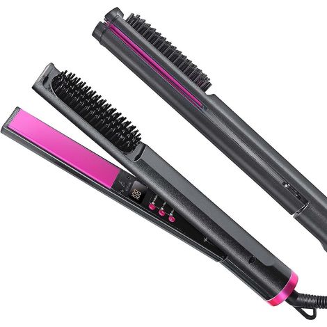 gris+violet-fer Lisser Multifonctionnel Peigne Chaud 3 En 1, Lisseur Cheveux Affichage Lcd, Bigoudi Chauffage Rapide 30s, Peigne De Lissage De (1/5)