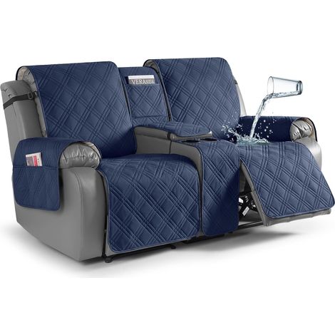 Waterproof Loveseat Cover with Console,  Non-Slip Loveseat Cover with Console and Pocket,  Separate Sleeping Sofa Cover,  Furniture Protector,  2-Seater,  Navy Blue (1/5)