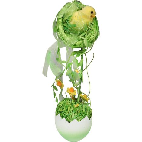 Poule décorative verte sur un œuf dans son nid - Hauteur 30 cm (1/4)
