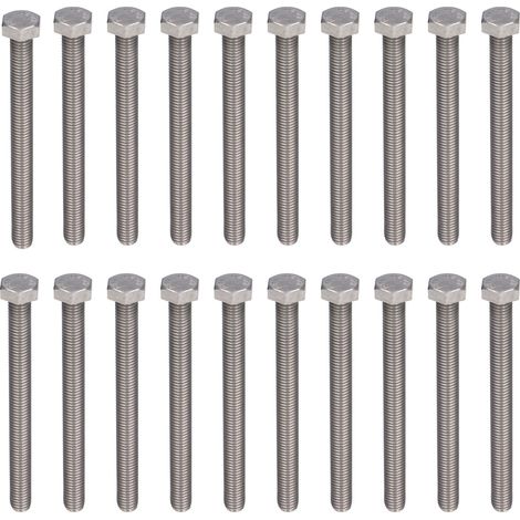 20Pcs Vis à tête hexagonale A2 inox M10x1.5x110 DIN 933 - Boulons filetés intégralement, pas gros, pour assemblage robuste. (1/5)