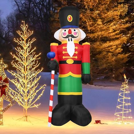Decorazione natalizia, Schiaccianoci gonfiabile natalizio 240 cm, grande figura natalizia con luci LED calde, decorazione natalizia XXL per esterni con base robusta, per uso esterno e interno