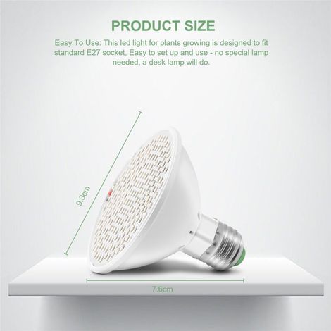 E27 LED-Pflanzenlampe, Vollspektrum, 200 LEDs, für Gewächshäuser, Gärten, Sukkulenten und Blumen (1/4)
