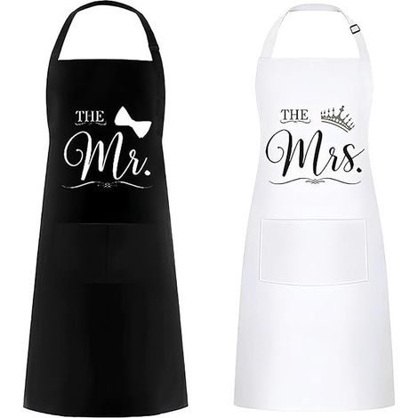 Tablier De Couple 2 Pièces, Tablier De Cuisine Familiale Pour La Saint-Valentin, Noël, Halloween, Cadeau De Mariage. (1/5)