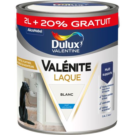 Dulux Valentine Peinture Laque Valénite Intérieur et Extérieur Multi-supports - Finition parfaite et lisse, Haute Résistance - Mat Blanc 2,4 L