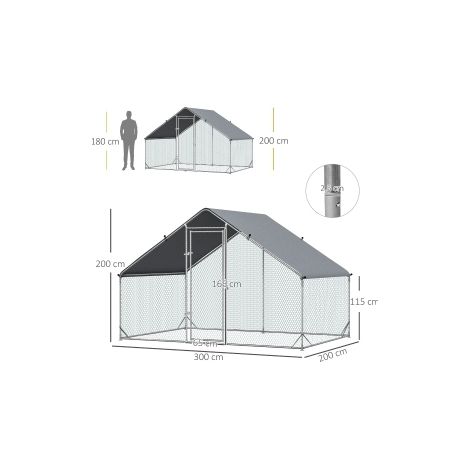 CHICFURN Enclos para gallinas 300 x 200 x 200 cm en acero plateado con techo y puerta con cerradura (1/5)