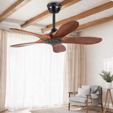 Ventilateur de plafond bois massif noyer et noir 90 cm sans (1/5)