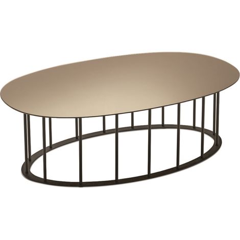 Tavolino D90 cm con base in metallo Nero e piano in vetro Bronzo MUTE (1/2)