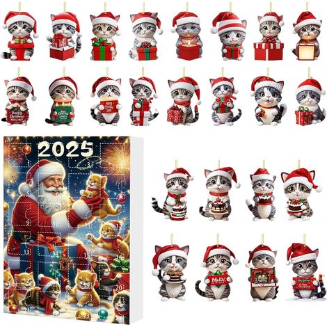 Weihnachts-Adventskalender: 2D-Acryl-Katzen-Sammelfiguren Festliche Dekoration für die Adventszeit (1/5)
