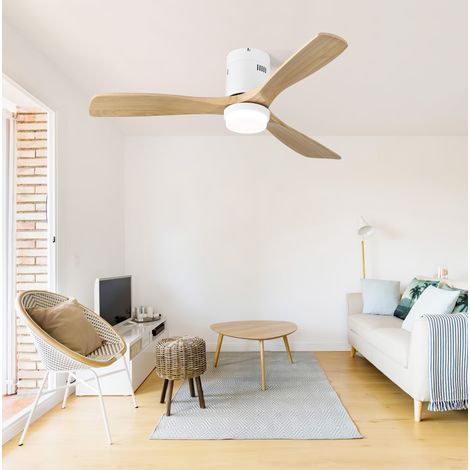 Ventilador de techo Ø132 cm con luz LED 18 W, motor DC reversible, 6 velocidades, silencioso 35 dB, 3 aspas de madera maciza (1/5)