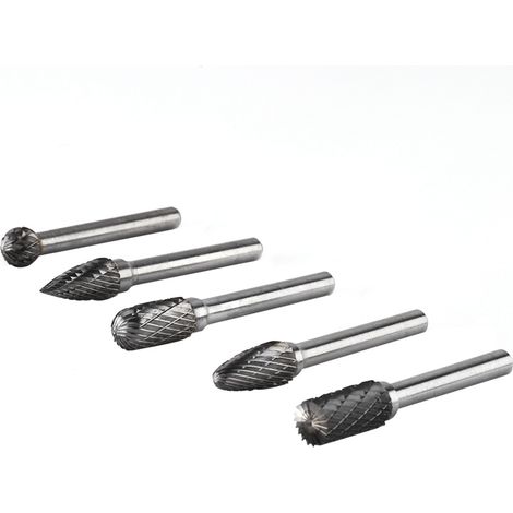 Jeu de 5 limes rotatives en acier au tungstène, diamètre de la tige : 6 mm, diamètre de la tête : 10 mm (1/5)