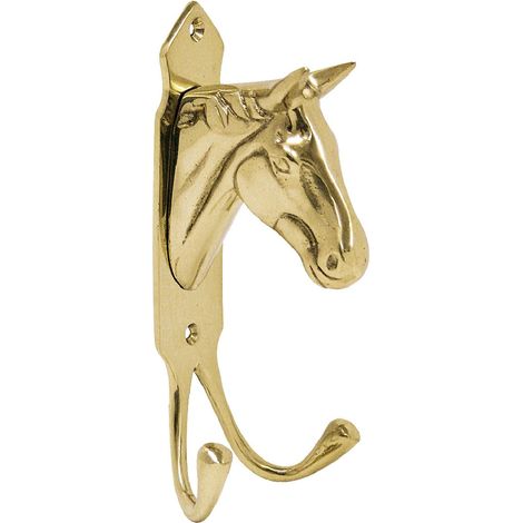 Pferdekopf aus Messing mit zwei handpolierten Haken goldfarben