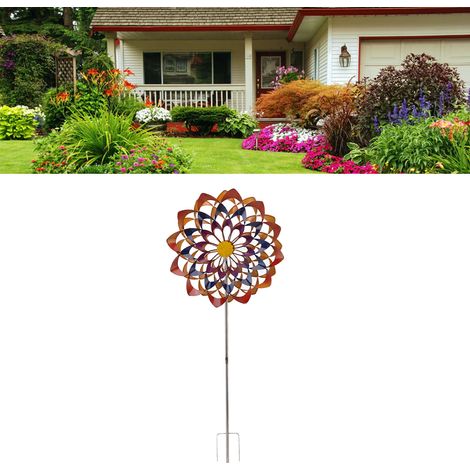 Moulin à vent coloré 3D pour jardin extérieur, fleurs, moulin à vent en métal coloré, décoration de jardin. (1/5)