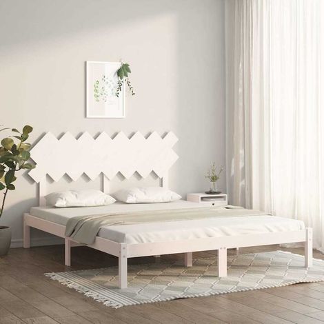Lit double pour adulte - Cadre de lit Blanc 160x200 cm Bois massif BV329899 - BonneVie (1/5)