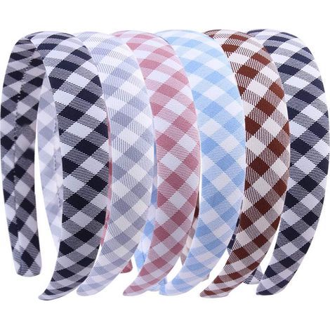 Bandeau Cheveux - Satin Élastique - Pour Femme et Fille - Imprimé Carreaux et Rayures - Lot de 6 (1/5)