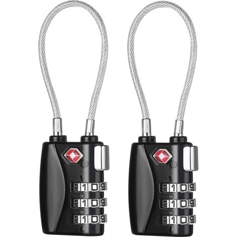Cadenas Valise, Cadenas TSA pour les Bagages (2, Noir) Cadenas Code 3 Chiffres Pour Gymnastique, Valise, Sac à Dos, Sac de Voyage, Armoire, Casier, Vestiaire, Hôtel, Avion, Train (1/5)