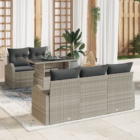 Garden Sofa Set 6 pcs Light grey Poly rattan vidaXL (1/5)