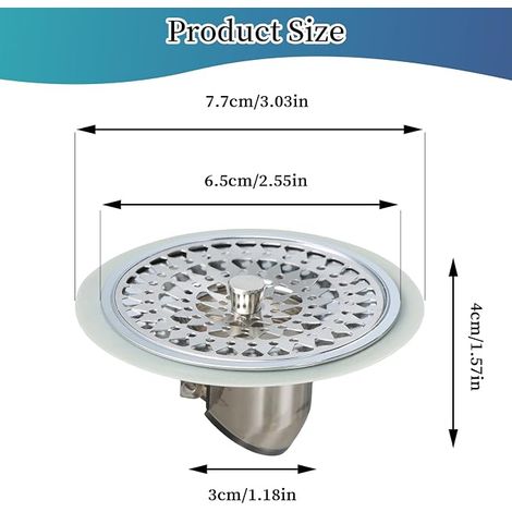 Anti-Odour Shower Hair Filter, Anti-Odour Catcher Shower Stopper Shower Stopper Silicone and Stainless Steel Bath Tub for Bathroom, Bath and Kitchen (1/4)