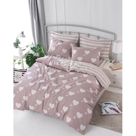 Bettwäsche - 1 Bettbezug 220 x 240 cm + 2 Kissenbezüge 60 x 60 cm - 65% Baumwolle, 35% Polyester - Rosa
