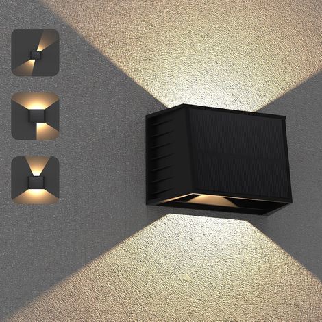 Solar-Wandleuchte für den Außenbereich, 3000K warmweiße LED-Wandleuchte mit nach oben und unten gerichteter Beleuchtung, IP65 wasserdichte Solar-Außenleuchte (1/5)