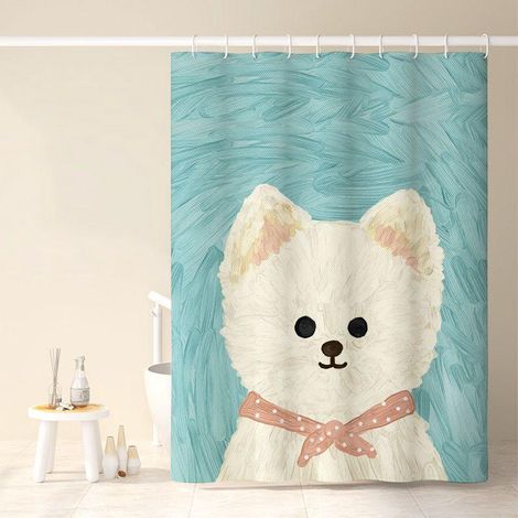 Rideau de Douche 120x180 cm Chiot Dessin Animé, Imperméable avec Crochets Inclus, Haute Qualité, Anti-Moisissure, Facile à Nettoyer, Impression Nette (1/5)