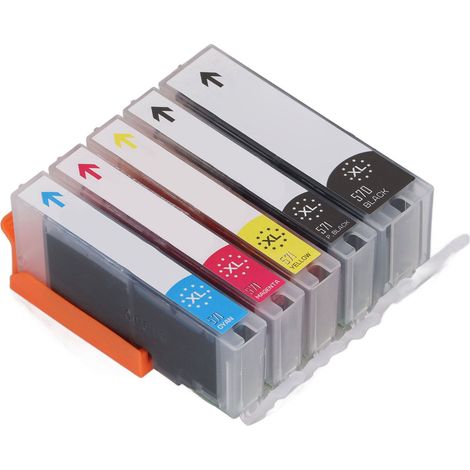 Cartouches d'encre 570-571 avec recharge pour imprimantes PIXMA MG5750/MG5751/MG5752 Silver/MG5753 (zone Europe, Turquie). Lot de 5 cartouches couleur (BK/BK/C/M/Y). (1/5)