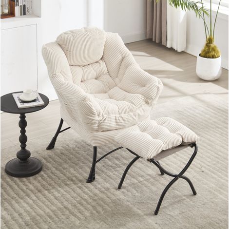 Sillón relax con reposapiés 69,9x64x95 cm blanco con bolsillo lateral y estructura de acero MEUBLIV (1/5)