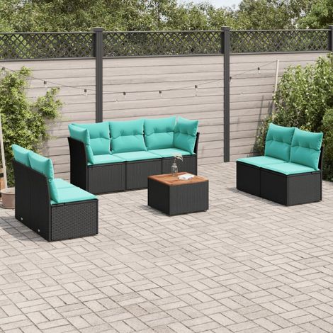 vidaXL Salon de jardin 8 pcs avec coussins noir résine tressée (1/5)
