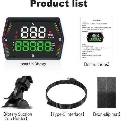 Affichage tête haute universel pour voiture, compteur de vitesse GPS avec alerte de survitesse et de fatigue, données de vitesse/temps/trajet en temps réel, altimètre, direction, commutateur MPH/KMH p (1/5)