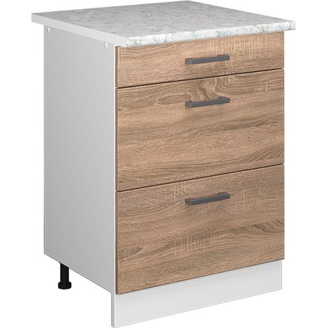 Unterschrank R-Line, Sonoma, 60 cm mit Schubladen, Vicco