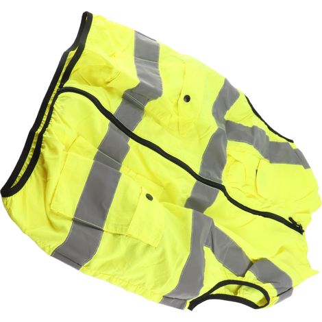 Gilet rafraîchissant d'été avec ventilateur intégré, bandes réfléchissantes, rechargeable, vert fluorescent, taille XXL. (1/5)