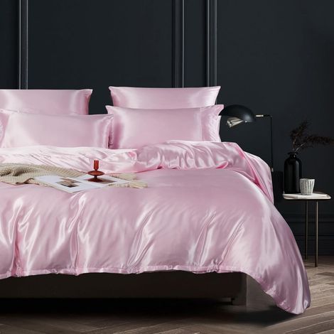 Housse de Couette Satin 220x240 Rose Uni Brillant Parure de Lit Satin Doux Lisse Soyeux Soie Linge de Lit 2 Personne Adulte avec Fermeture Éclair et Taies d'oreiller 65x65 cm (1/5)