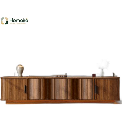 Meuble TV en mdf noyer avec rangement 180 x 40 x 40 cm HOMAIRE (1/5)