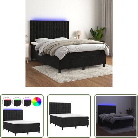 vidaXL LED-Streifen - Boxspringbett mit Matratze & LED Schwarz 140x200 cm Samt (1/5)