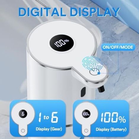 Distributeur automatique de savon liquide avec affichage numérique, sans contact, 380 ml, montage mural avec capteur, rechargeable par USB, pour salle de bain et cuisine, blanc (1/4)