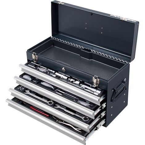 Kraftwerk – Boîte à outils 100 pièces – Boîtier métallique robuste 533 x 340 x 219 mm – Clés combinées 8 à 19 mm – Cliquets réversibles 1/4"+1/2"
