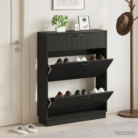 vidaXL Shoe Cabinet HOORN 78 x 24 x 100 cm Engineered Wood Black (1/5)