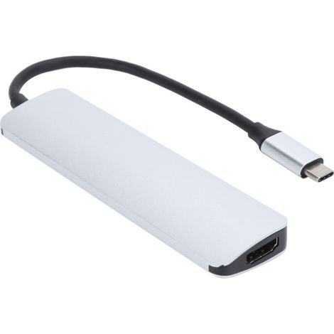 Un hub da Type-C a HDMI per laptop, dotato di due porte USB 2.0, supporto HDMI 4K@30, adattatori per schede di memoria e schede di memoria di piccola capacità, una porta di ricarica Type-C PD e maggio
