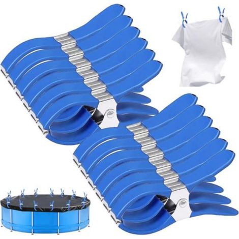 12 Pinces de fixation, Acier inoxydable, Revêtement caoutchouc, Antirouille, Pour couverture de piscine (1/5)