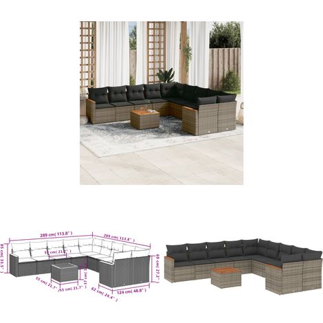 11-tlg. Garten-Sofagarnitur mit Kissen Grau Poly Rattan - Gartenmöbel Set - Gartensorte - Outdoor Möbel - Lounge Sofa - Esstisch - Home & Living (1/3)