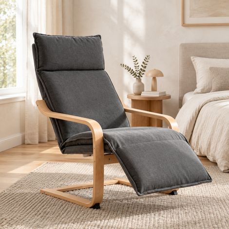 Sillón balancín con reposapiés, estilo lino, asiento 55 cm, respaldo 74 cm, gris oscuro DESVIAE (1/5)