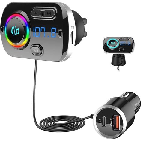 Chargeur de voiture 5.0 Modulateur FM Mains libres Adaptateur secteur Autoradio Lecteur MP3 Audio (1/5)