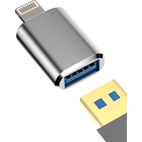 Adaptateur USB iPhone Lightning vers Jack Cable Certifié Apple MFI OTG USB A Camera Prise pour 14 13 12 11 Pro Max 7 8 Plus X Se XS XR Ipad Air 3.0 Prise Cle Convertisseur Flash Disque Stick Adapteur (1/5)