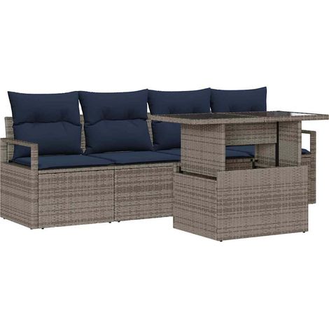 Garden Sofa Set with Storage with Pillow 5 pcs Grey Poly Rattan vidaXL