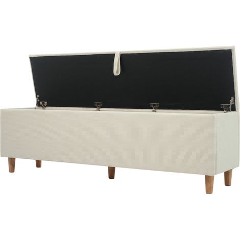 Banco de cama con almacenaje 175 x 38 cm en terciopelo de canalé beige (1/5)
