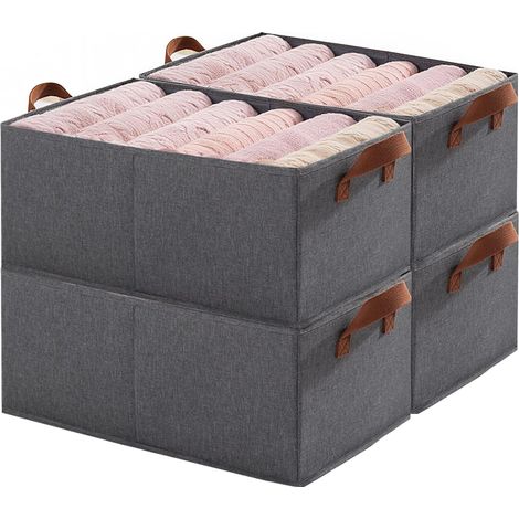 Lot de 4 Panier Rangement, Pliable, Tissu Cationique, Poignée Corde, 45x28x20 cm, Pour Armoire Dressing Jouet