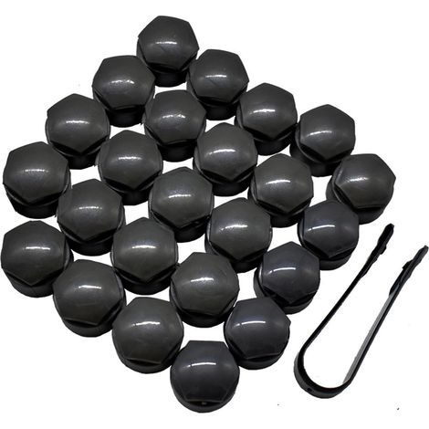Lot de 20 cache-moyeux de roue de 25 mm pour 25 mm avec 4 capuchons de sécurité et outil de démontage (noir) (1/5)