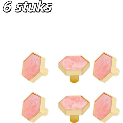 Lot de 6 poignées de meuble roses en alliage de zinc forme hexagonale avec perçage simple pour tiroirs armoires coiffeuses et meubles (1/5)