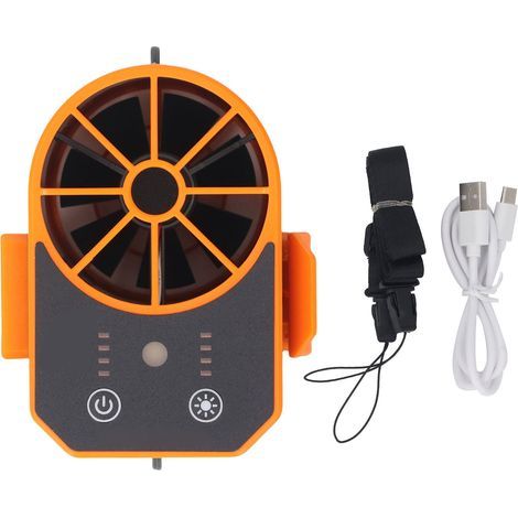 Rechargeable USB Belt Fan with 4 Speeds, Orange LED Light, 2500 mAh (1/5)