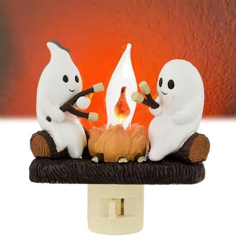 Veilleuse feu de joie fantôme d'Halloween, veilleuse citrouille fantôme d'Halloween avec ampoule LED, décorations de chambre d'Halloween (1/5)