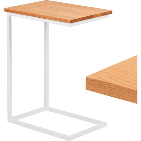 LAMO Manufaktur Beistelltisch  Laptoptisch  Sofatisch  mobiler Kaffeetisch  Nachttisch  50x35x67 cm  Gestell Weiß  100% Echtholz Massiv Platte farbe: Natur (1/5)